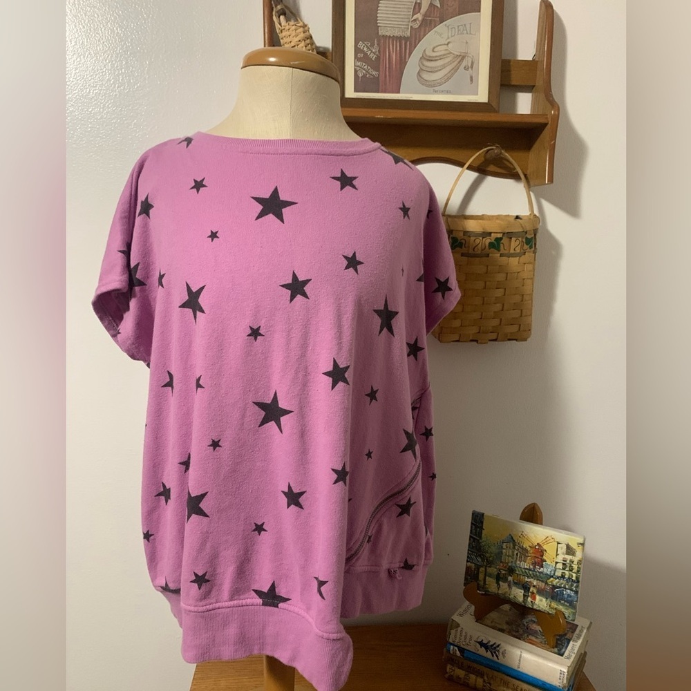 Seven7 Pink Crew Neck Zipper Detail T-Shirt M